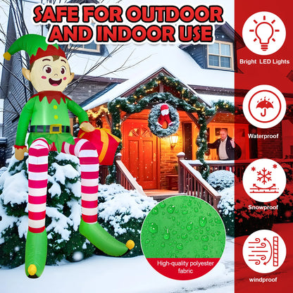 8FT Christmas Inflatables Outdoor Decorations, Christmas Inflatable Sitting Elf Christmas Yard Decorations Bliud-in LED Lights Beauty World Shop
