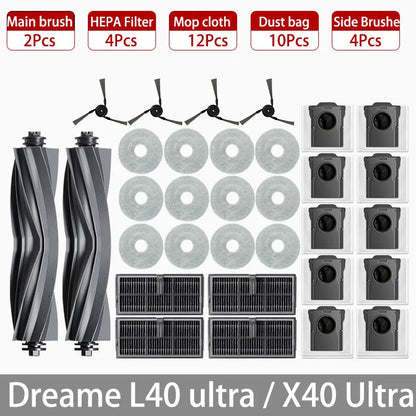 Dreame L40 Ultra / X40 Ultra Robot Vacuum Accessories Dust Bags Mop Main Side Brushes Cloths HEPA Filters Spare Parts Beauty World Shop