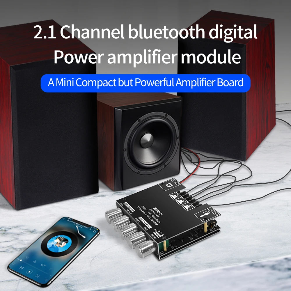 ZK-MT21 Sound Amplifier Module 2x50W+100W 2.1 Channel Subwoofer Bluetooth 5.0 Digital Power Amplifier Board AUX 12V/24V Stereo Beauty World Shop