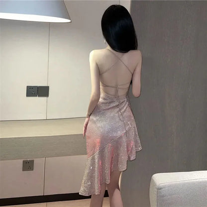Biyaby Sexy Women Golden Mermaid Dresses Summer Spaghetti Strap Strapless Dress Woman Elastic Solid Color Bandage Vestidos Lady Beauty World Shop