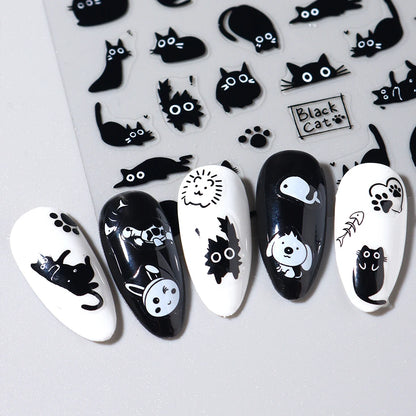 2pcs Black Cat Nail Stickers 3D Cute Cartoon Animal 3D Self-Adhesive Nail Art Decals Sliders Decorations Manicure Accessories Beauty World Shop