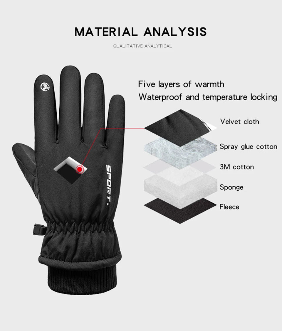 Thermal Winter Cycling Ski Gloves Outdoor Sports Running Motorcycle Touch Screen Fleece Gloves Non-slip Warm Full Fingers Gloves Beauty World Shop