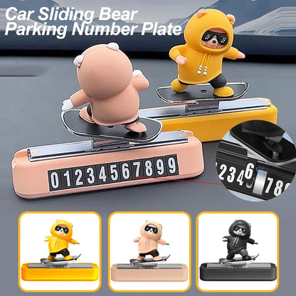 New Dashboard Car Decorations Skateboard Bear Magnetic Parking Number Plate Creative Car Cartoon Interior Interior Accessories Beauty World Shop