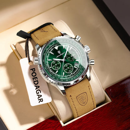 POEDAGAR Luxury Business Men's Watch Waterproof Luminous Date Chronograph Leather Man Clock Fashion Quartz Watches For Men Reloj Beauty World Shop
