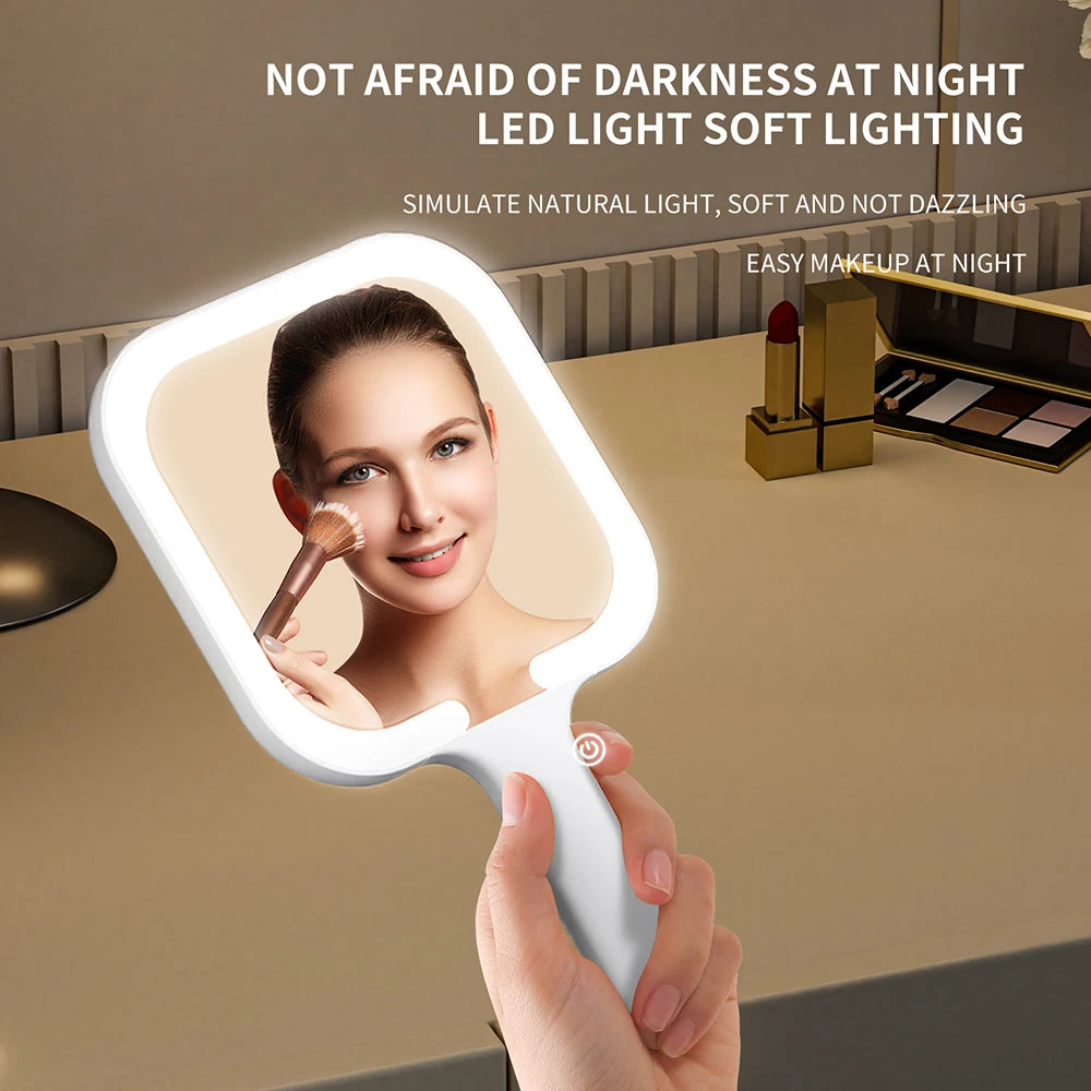 LED Smart Makeup Mirror Hand-held Carry 3 Colors Adjust Bright with Touch Screen Cosmetic Tabletop Vanty Mirror Travel Home Use Beauty World Shop