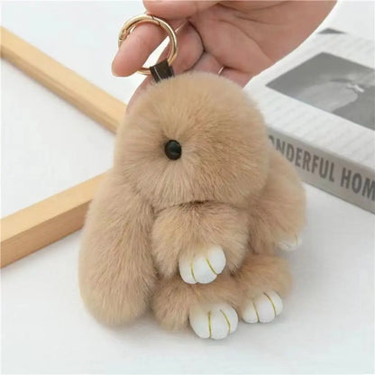 Fluffy Bunny Keychain - Plush Play Dead Rabbit Doll with Bow, Cute Animal Keychain Toy for Kids Girls, Soft Furry Gift Beauty World Shop
