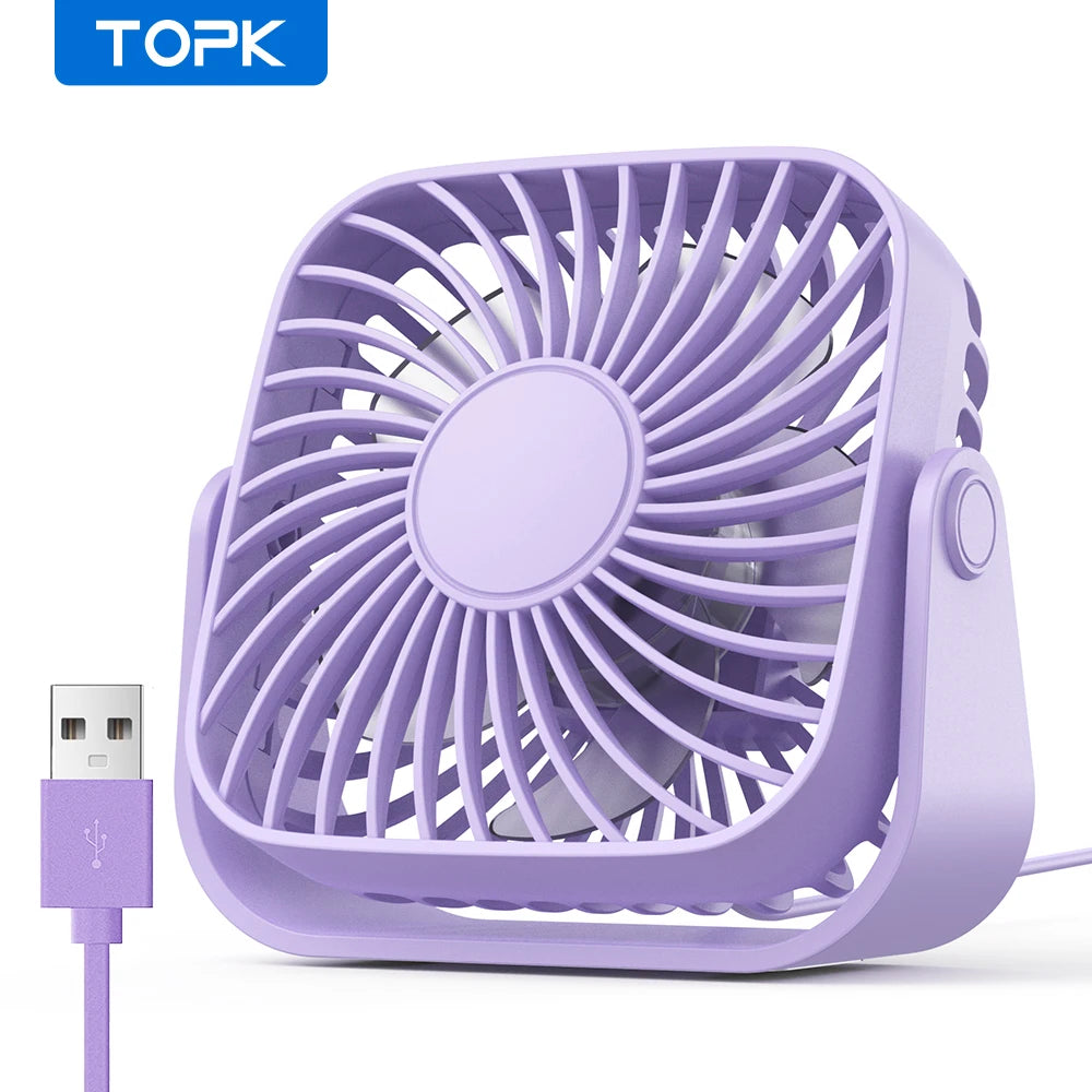 TOPK 4Inch USB Mini Portable Fan for Camping,3 Speeds Quiet Desk Table Personal Fan,360°Adjustment Standing fans for room Home Beauty World Shop
