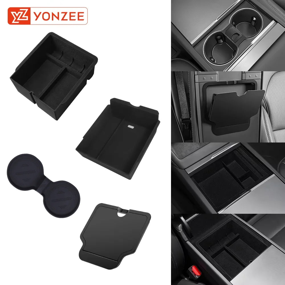YZ For Tesla Model 3 Highland 2024 Model Y juniper 2025 Storage Box Center Armrest Hidden Box Cup Holder Organizer Accessories Beauty World Shop