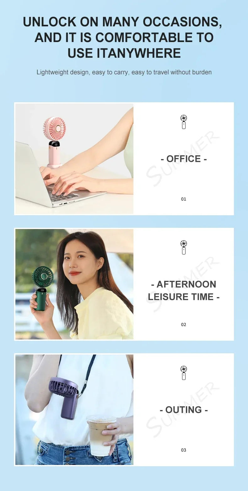 Handheld Mini Fan Foldable Portable Neck Hanging Fans 5 Speed USB Rechargeable Fan with Phone Stand and Display Screen 1800mAh Beauty World Shop