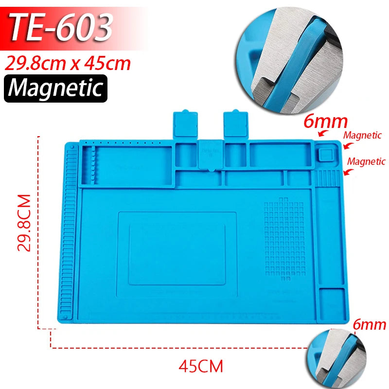 Soldering Station Mat Silicone Work Mat Heat Resistant 932°F Anti-Static Magnetic Mat for Electronic Phone Laptop Watch Repair Beauty World Shop