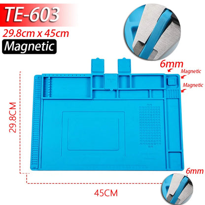 Soldering Station Mat Silicone Work Mat Heat Resistant 932°F Anti-Static Magnetic Mat for Electronic Phone Laptop Watch Repair Beauty World Shop