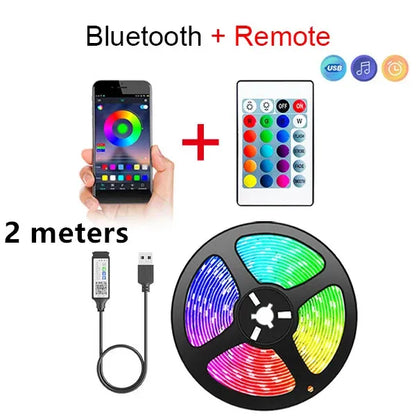 Bluetooth LED Lights Strip 5050 Smart APP Remote Control Flexible Diode Lamp RGB Tape Backlights Game Room Christmas Decoration Beauty World Shop