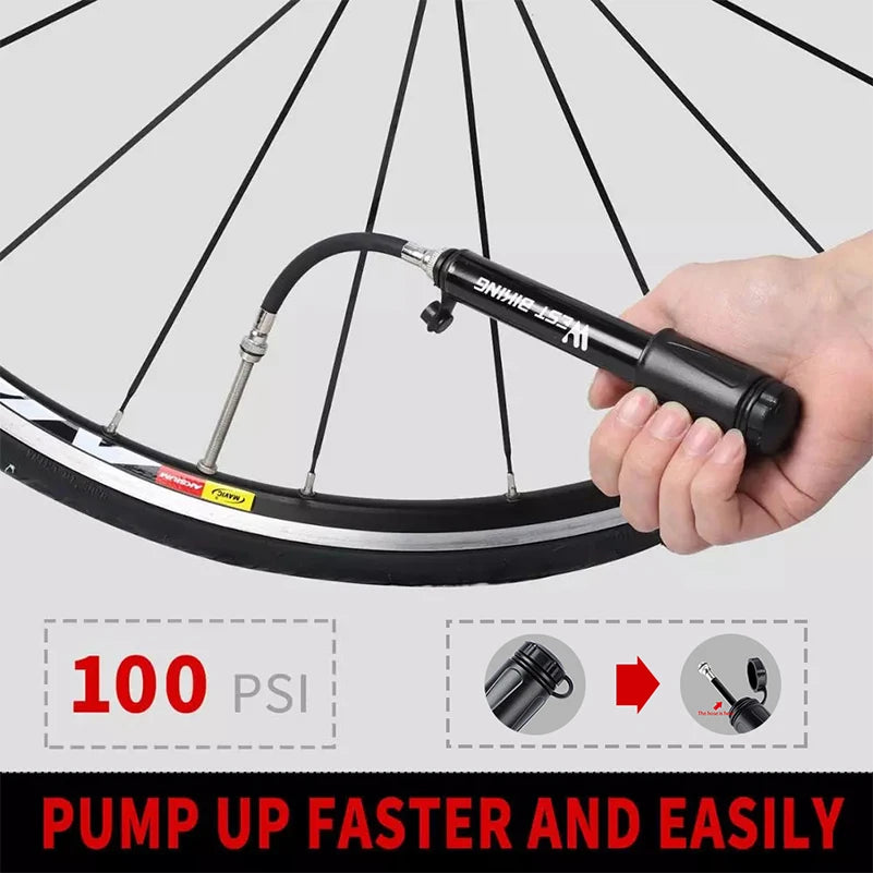WEST BIKING 100Psi Mini Bike Pump Aluminum Alloy Bicycle Hand Air Pump Tire Inflator Schrader Presta Valve MTB Road Cycling Pump Beauty World Shop