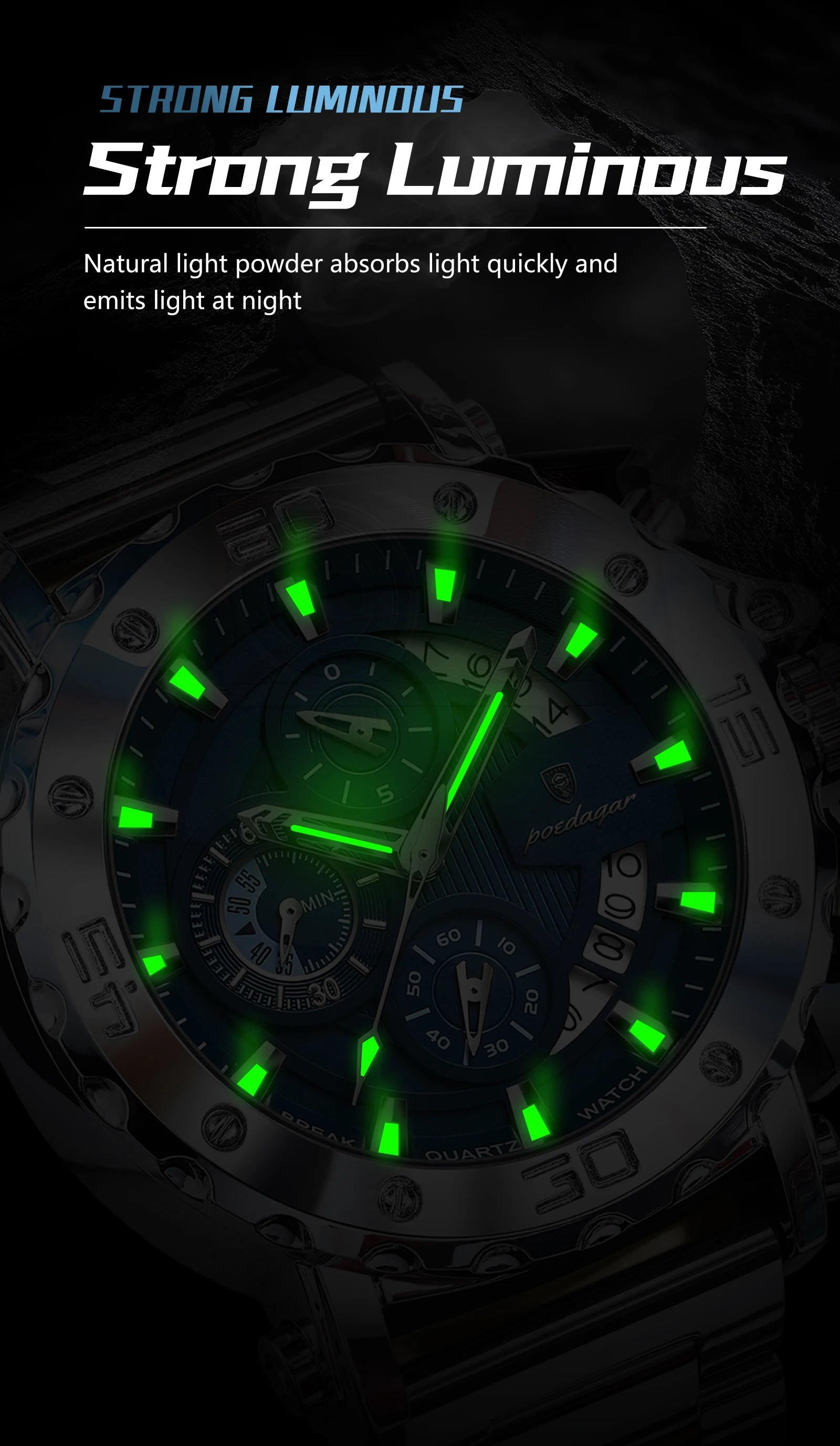 POEDAGAR Luxury Men's Watch Calendar Luminous Waterproof Man Clock Chronograph Stainless Steel Quartz Watches For Men Reloj Gift Beauty World Shop