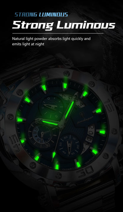 POEDAGAR Luxury Men's Watch Calendar Luminous Waterproof Man Clock Chronograph Stainless Steel Quartz Watches For Men Reloj Gift Beauty World Shop