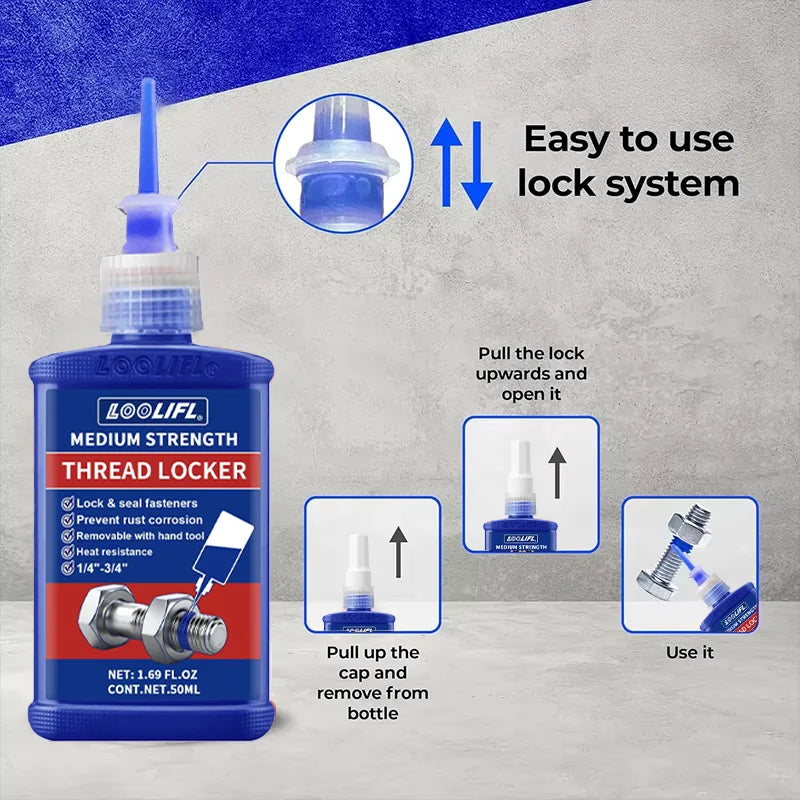 LOOLIFL Blue Thread Locker 243 Nuts-Bolts Locker, Screw Adhesive Lock Tight Seal Fasteners Anaerobic Curing Metal Glue,Rustproof Beauty World Shop