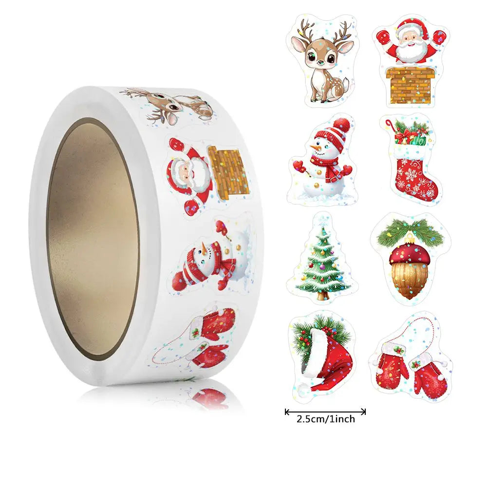 500pcs Laser Cartoon Christmas Stickers Christmas Gift Wrapping Label Sticker Reward Stickers Scrapbook Stationery,1" Beauty World Shop