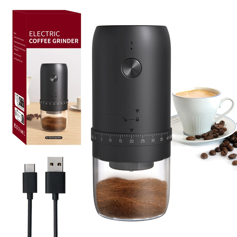 New Portable USB Electric Coffee Bean Grinder 40 Gears External Adjustable Rechargeable Grinders Household Mini Coffee Machine Beauty World Shop