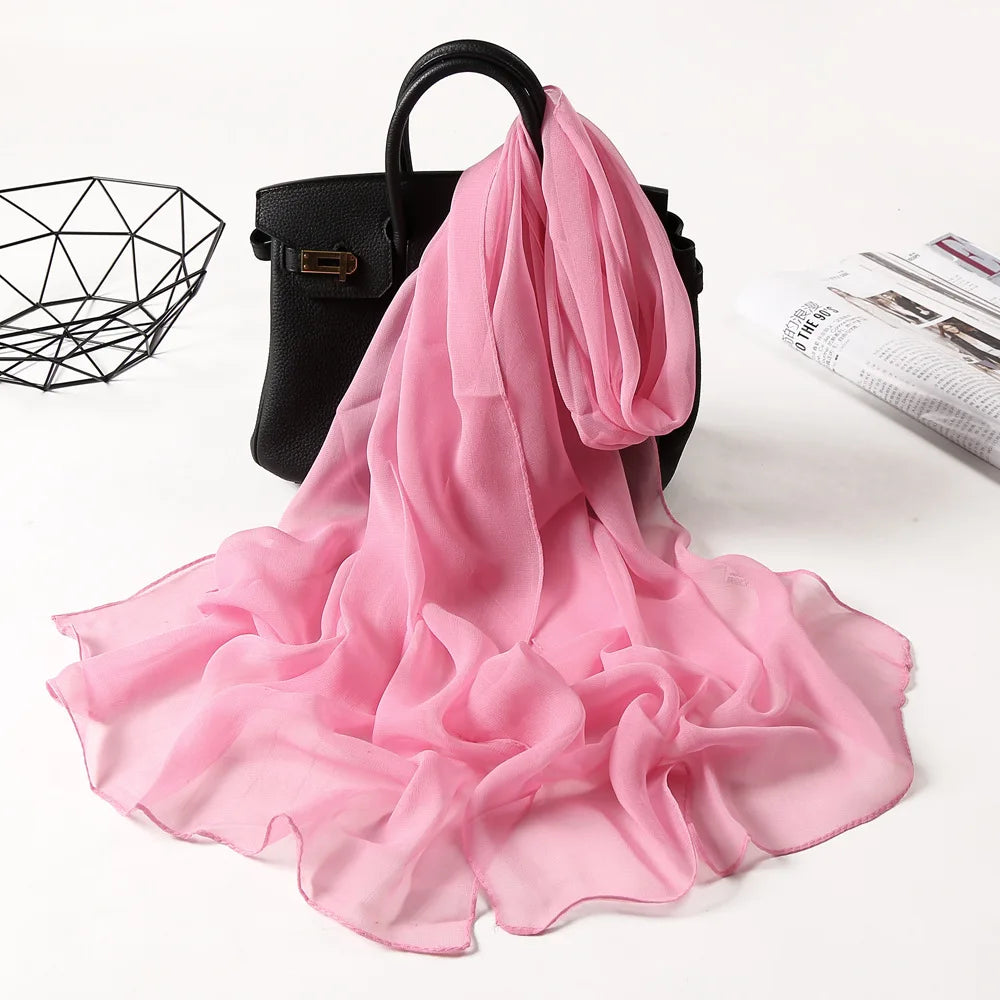 Fashion Four Seasons Women Plain Color Thin Soft Beach Thin Silky Georgette Scarf Shawls Long Wraps Beach Sunscreen Hijab Beauty World Shop