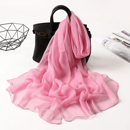 Fashion Four Seasons Women Plain Color Thin Soft Beach Thin Silky Georgette Scarf Shawls Long Wraps Beach Sunscreen Hijab Beauty World Shop
