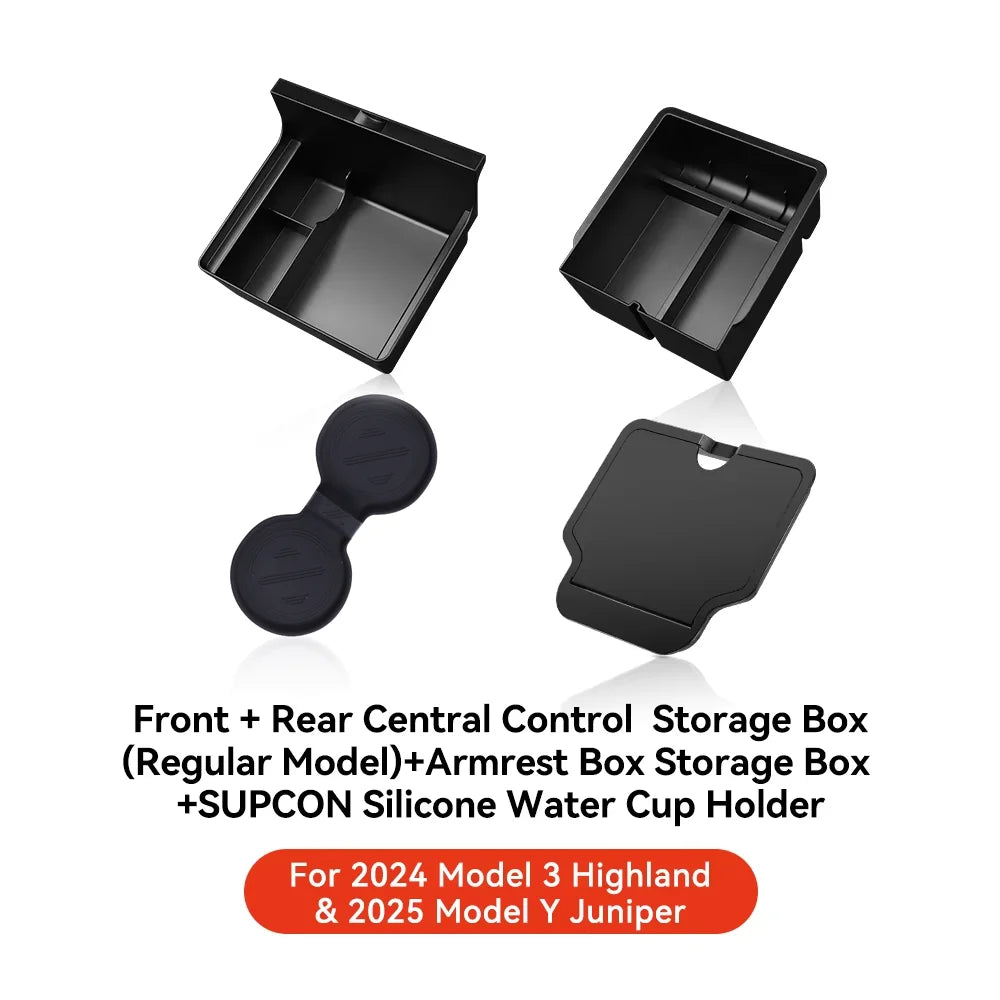 YZ For Tesla Model 3 Highland 2024 Model Y Juniper 2025 Storage Box Center Armrest Hidden Box Cup Holder Organizer Accessories Beauty World Shop