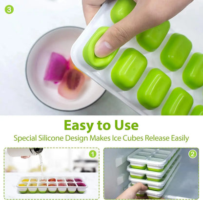Ice Cube Tray Mold with Lid Silicone Square 14 Cube Easy Release Ice Cube Molds Summer Kitchen Bar DIY Iced Cocktail Freeze Tool Beauty World Shop