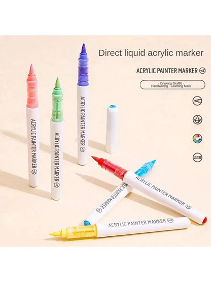 Languo 9pcs/box Soft Brush Acrylic Marker Pen Set，DIY Hand Drawn,Paint Art Markers pens,Student Graffiti Acrylic Paint Pens,M720 Beauty World Shop