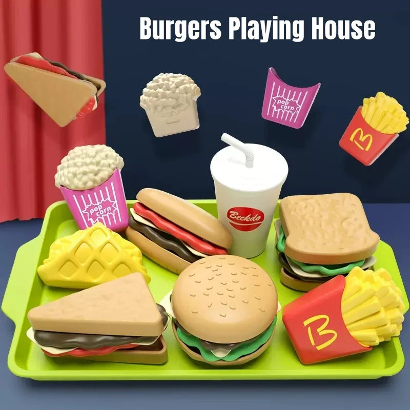 9 PCS Set Detachable Plastic Snack Hamburger Pretend Toy Kids Kitchen Play House Food Toy Beauty World Shop