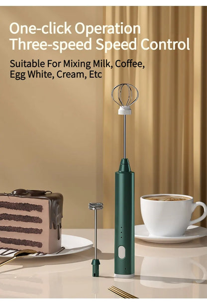 1 PCS USB Rechargeable Handheld Egg Beater 3 Speeds Electric Milk Frother Foam Maker Mixer Coffee Drink Frothing Wand Foamer Beauty World Shop