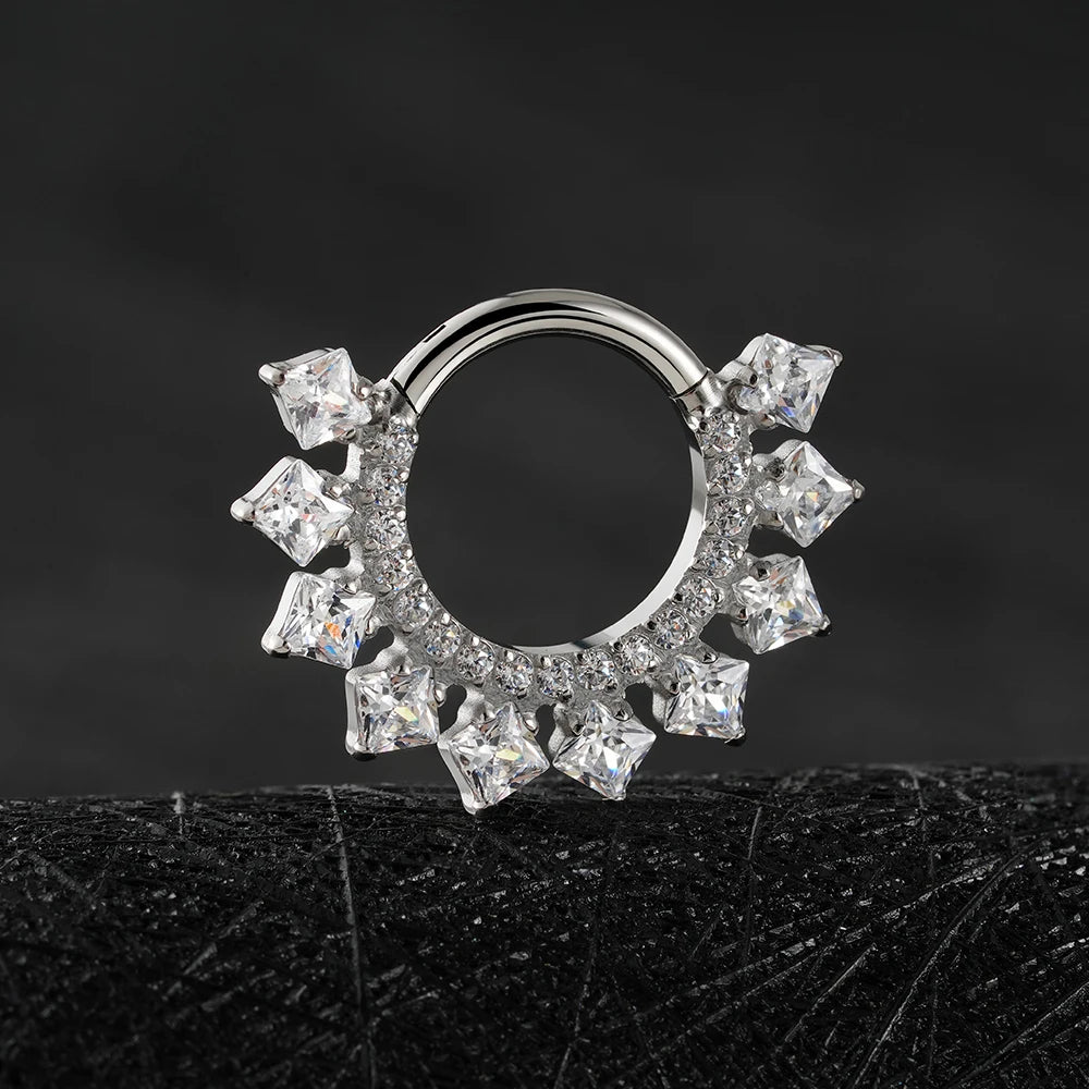 Right Grand ASTM F136 Titanium 16G CZ Hinged Clicker Segment Hoop Ring 8mm/10mm Daith Helix Earring Septum Nose Piercing Jewelry Beauty World Shop
