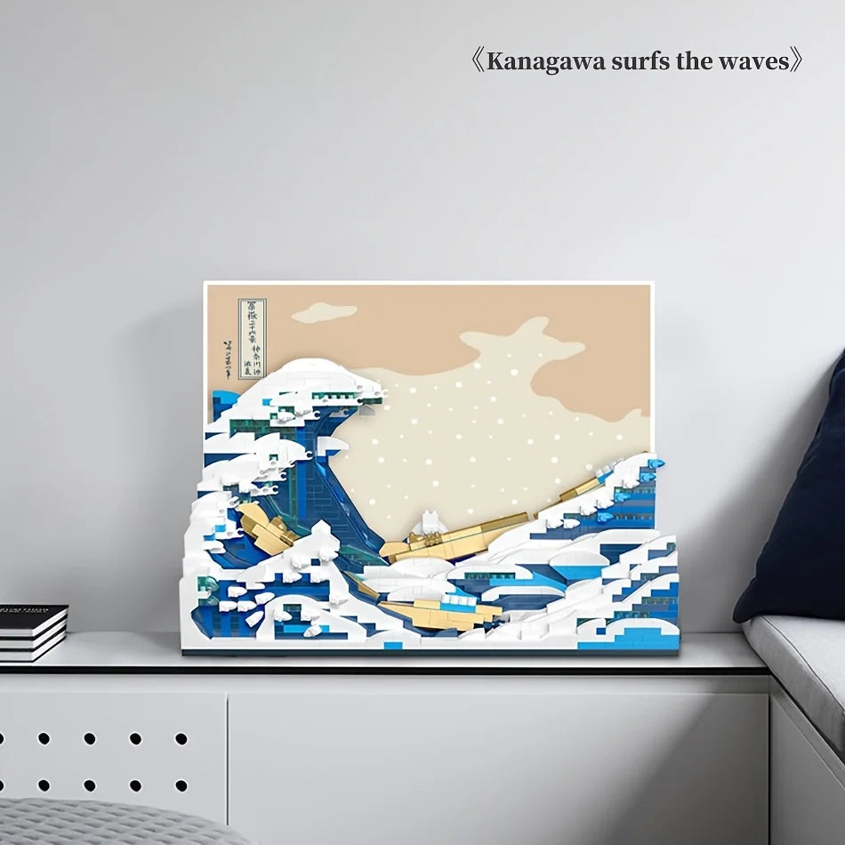 Pantasy Kanagawa Surfing Puzzle Ukiyo-E Building Block Decoration Creative Assembling Toy World Famous Painting Gift Beauty Fashion