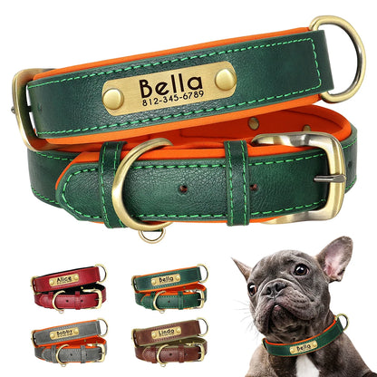 Customized PU Leather Nameplate Dog Collar Soft Padded Dogs Collars Free Engraving Name for Small Medium Large Dogs Adjustable Beauty World Shop