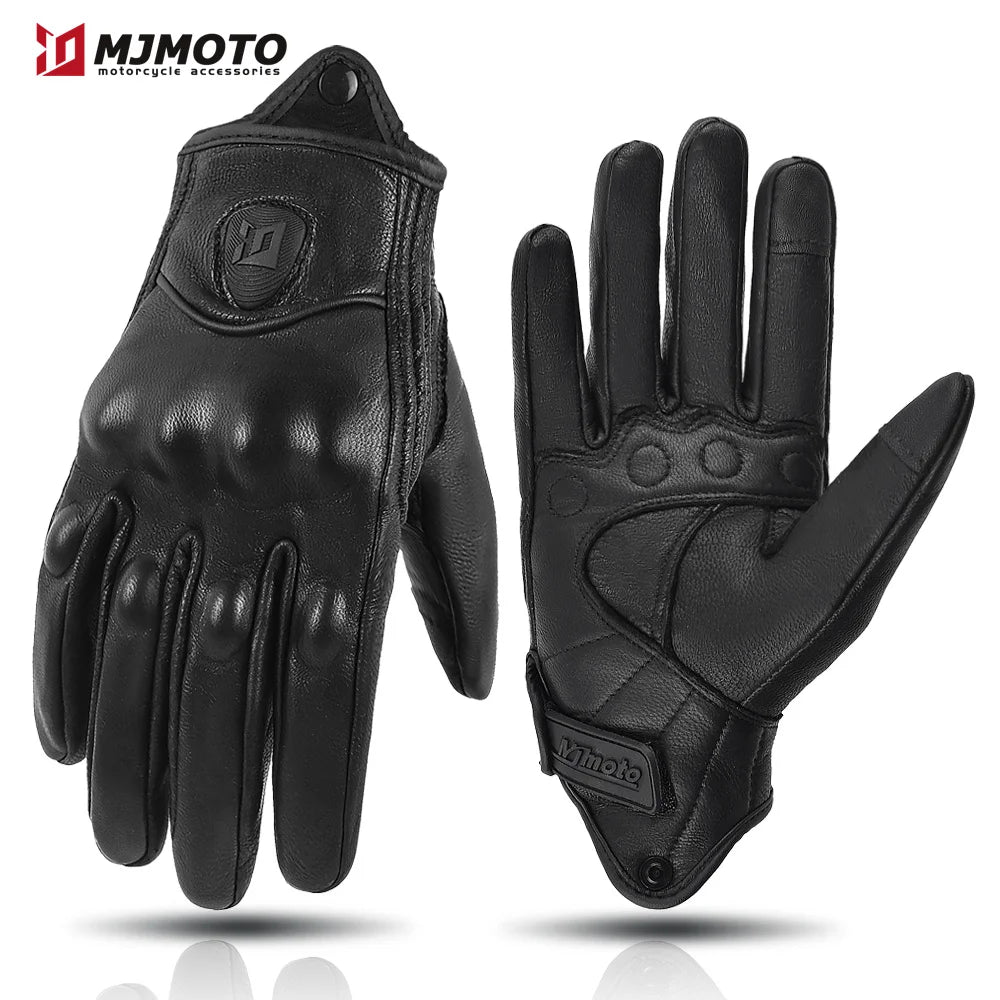 With CE Approved Summer Retro Perforated Leather Motorcycle Gloves Men Women Full Finger Motocross Dirt Biker Glove Guantes Moto Beauty World Shop