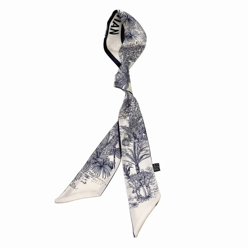 120*5cm Plant Jungle Printed Scarf for Women's Spring Summer New Model Emulated Silk Streamer Fashionable Retro Hairband Streame Beauty World Shop