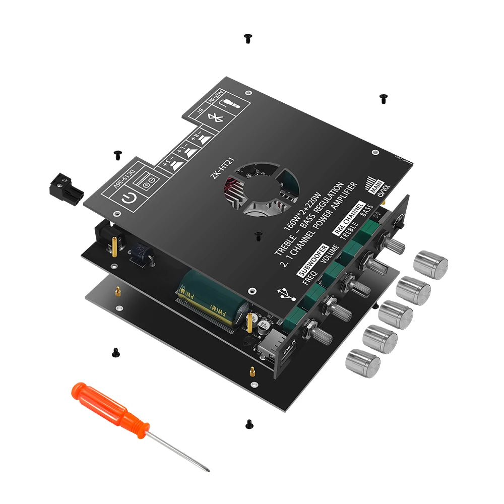 Bluetooth Digital Power Amplifier Board Module TDA7498E160W+160W+220W  High and Low Tone Subwoofer Amplifier AUX/USB ZK-HT21 Beauty World Shop