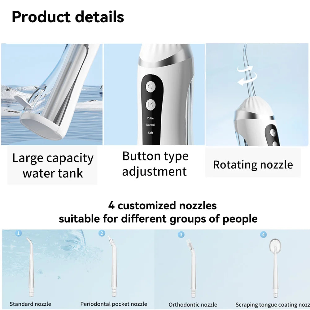 Oral Irrigator 3 Cleaning Modes Portable Rechargeable Waterproof  IP65 Dental Water FlosserTeeth Whitening Jet Floss 200ML Beauty World Shop