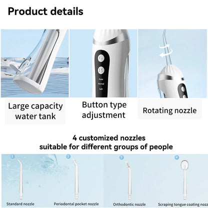 Oral Irrigator 3 Cleaning Modes Portable Rechargeable Waterproof  IP65 Dental Water FlosserTeeth Whitening Jet Floss 200ML Beauty World Shop