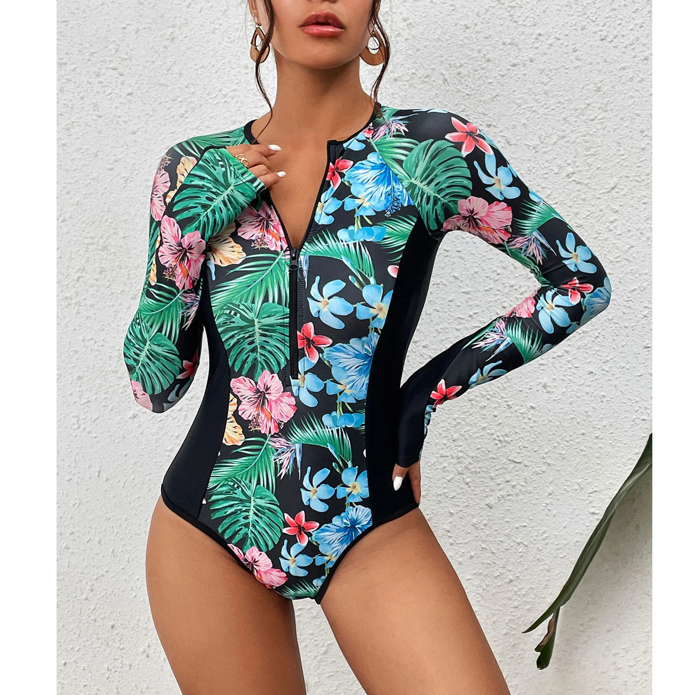 2026 Surfing Sport Swimsuit Long Sleeves Women One Piece Swimsuit  Swimwear Solid Monokini Bathing Suit Tropical Bodysuit Female Beauty World Shop