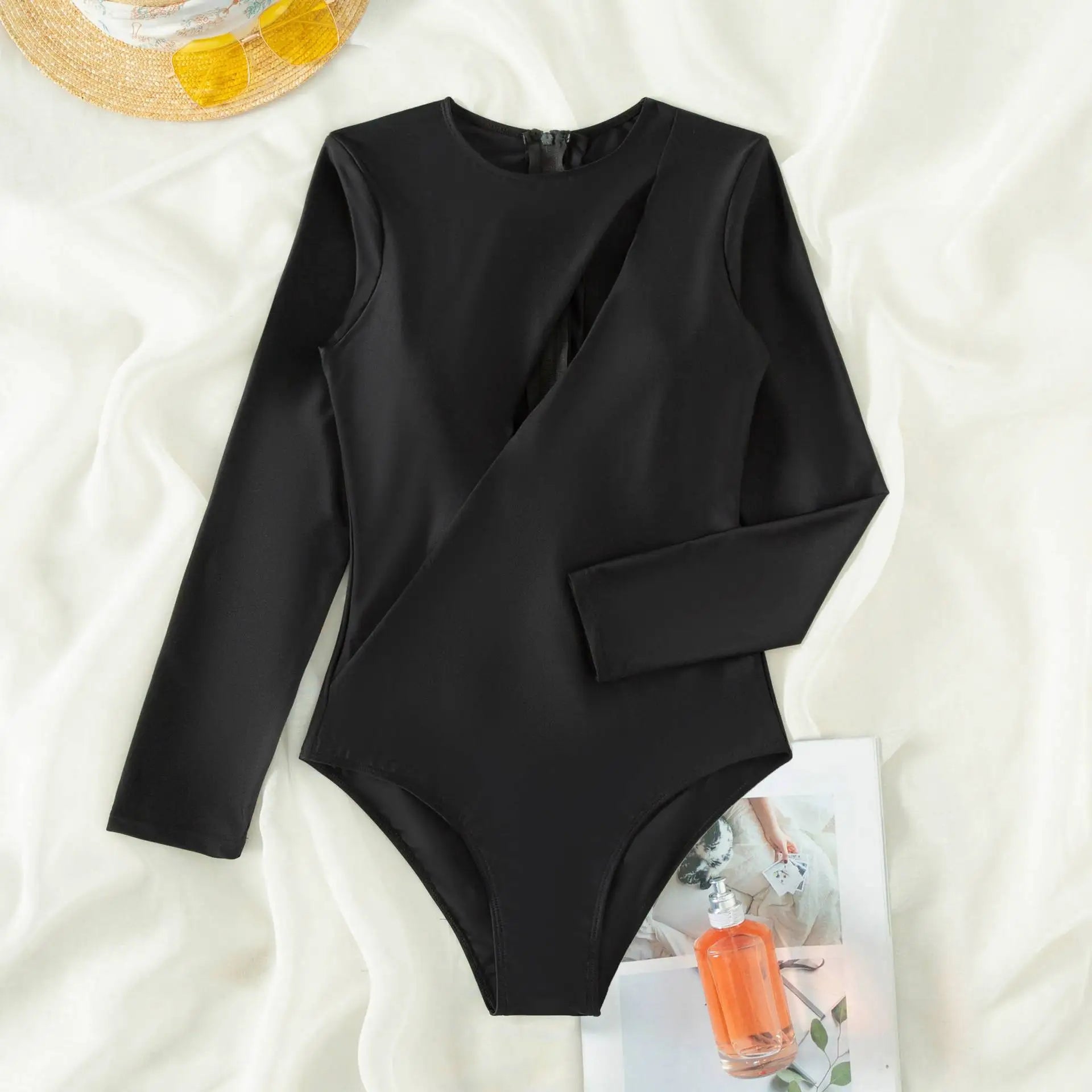 New Patchwork One-Piece Swimsuit Long Sleeve Swimwear Sports Backless Women's Swimming Bathing Suit Beach Wear Bather Surfing Beauty World Shop