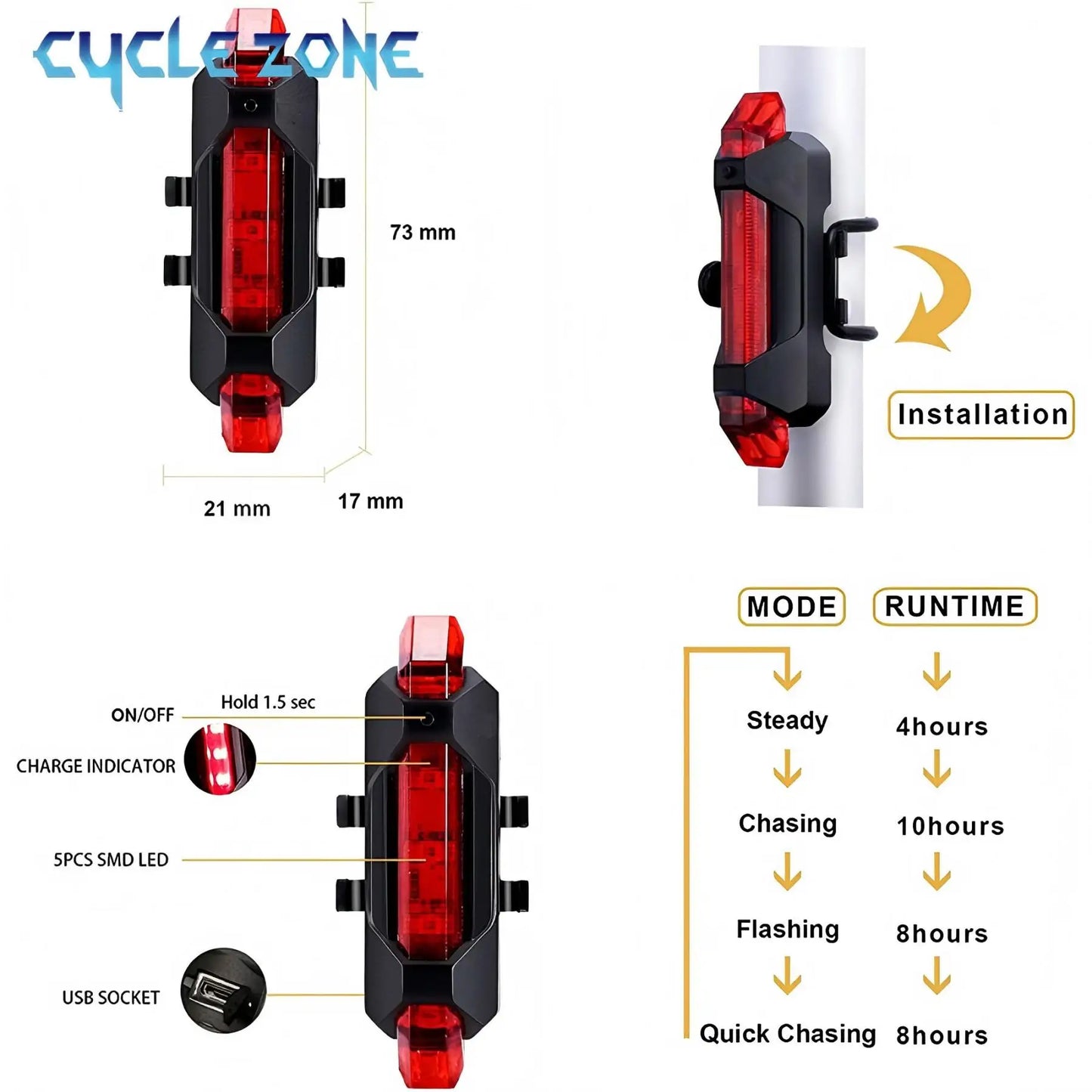 Bike Light Set Front Light with Taillight LED Rechargeable Bicycle Lights 3 Modes Headlight Easy to Install Night Cycling Lamp Beauty Fashion