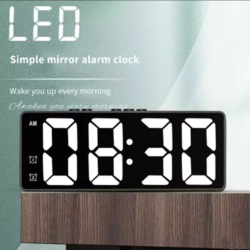 LED Electronic Mirror Alarm Clock Digital Clock Sound Control Temperature Clock Desktop Decoration Beauty World Shop
