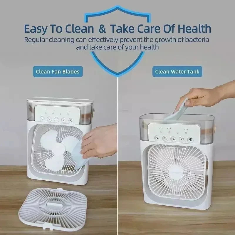 New 3 In 1 Fan AIr Conditioner Household Mini Air Cooler LED Night Light Portable Humidifier Air Adjustment Fan Office Home Fan Beauty World Shop