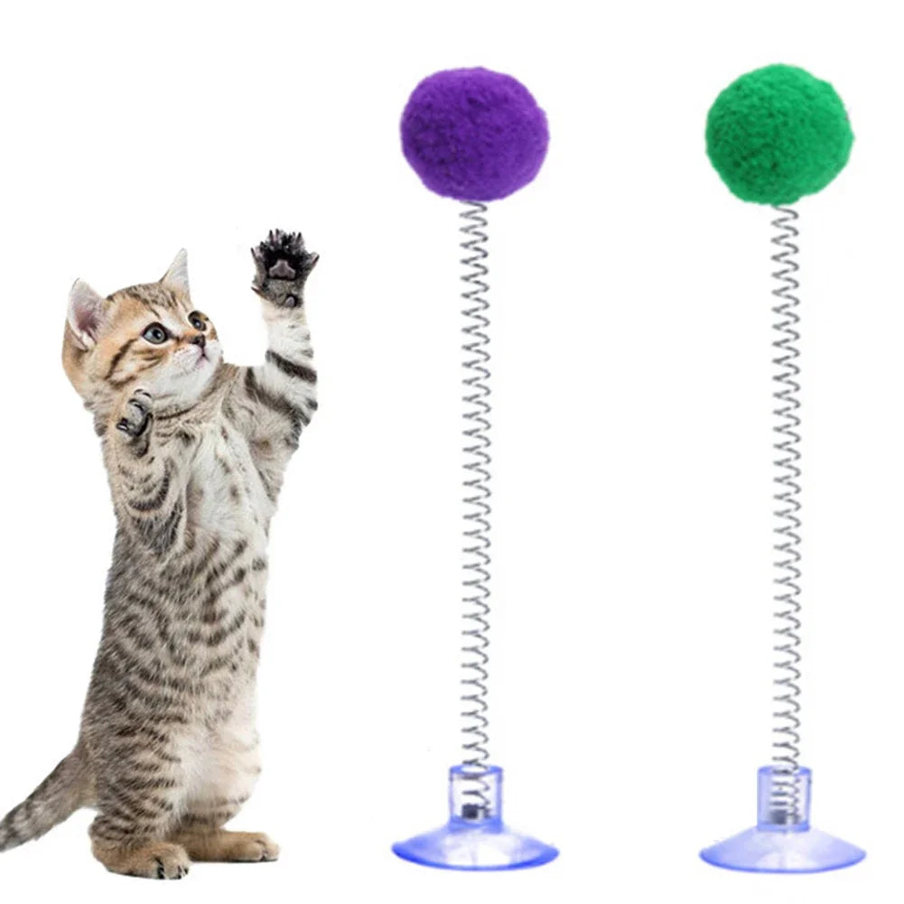 1pc Fur Ball Spring Cat Toy Suction Cup Multicolored Teaser Wand Pet Interactive Toys Cat Scratcher Toys Supplies Random Color Beauty World Shop