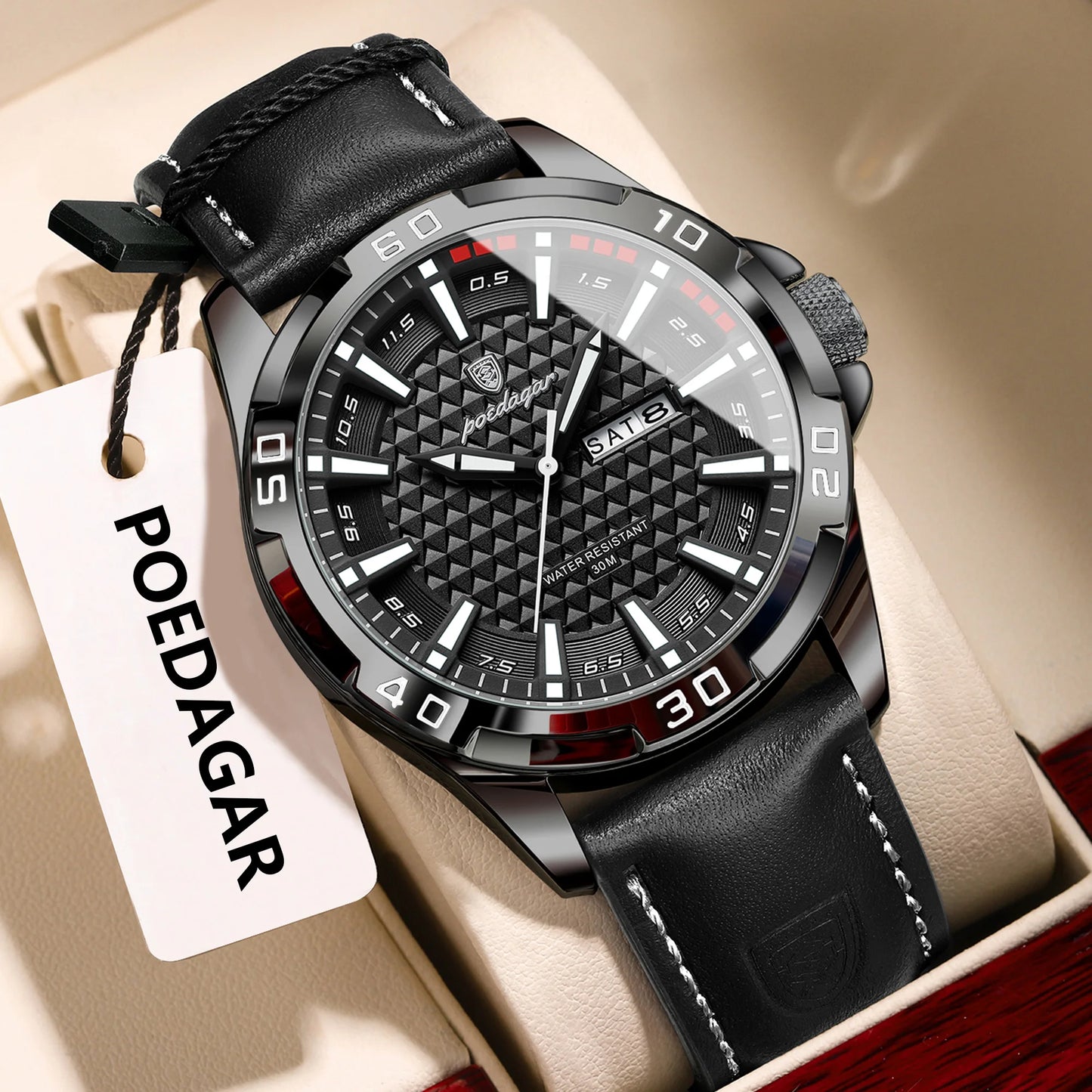 POEDAGAR Original Men Watch Luxury Waterproof Luminous Date Week Watch For Man Quartz Leather Fashion Men's Watches Reloj Hombre Beauty World Shop