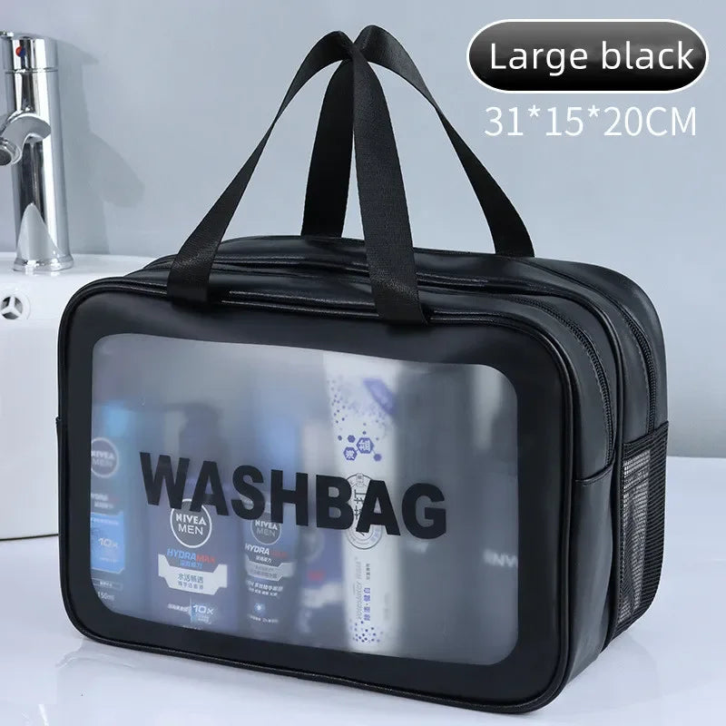 Dry-wet separation double transparent PU makeup bag portable washing bag cosmetic storage bag travel fitness swimming essentials Beauty World Shop