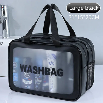 Dry-wet separation double transparent PU makeup bag portable washing bag cosmetic storage bag travel fitness swimming essentials Beauty World Shop