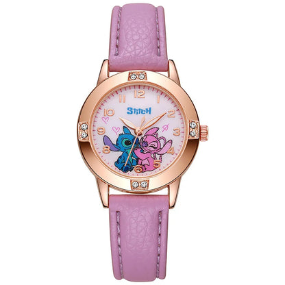Fashion Cartoon Pattern Stitch Girls Watches Kids Leather Strap Children Watch with Rhinestone Dial reloj stich Exquisite Gift Beauty World Shop