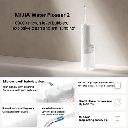 2025 New MIJIA Portable Oral Irrigator 2 Dental Teeth Whitening Flosser bucal tooth Cleaner vibration waterpulse Water Thread Beauty World Shop