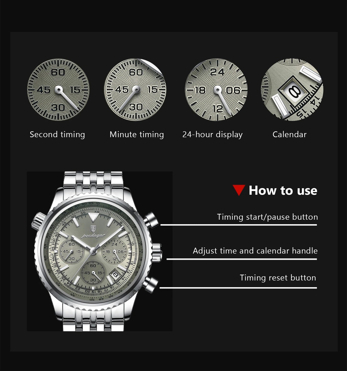 POEDAGAR Luxury Fashion Men Watch Stainless Steel Waterproof Luminous Quartz Male Clock Date Chronograph Military Men's Watches Beauty World Shop