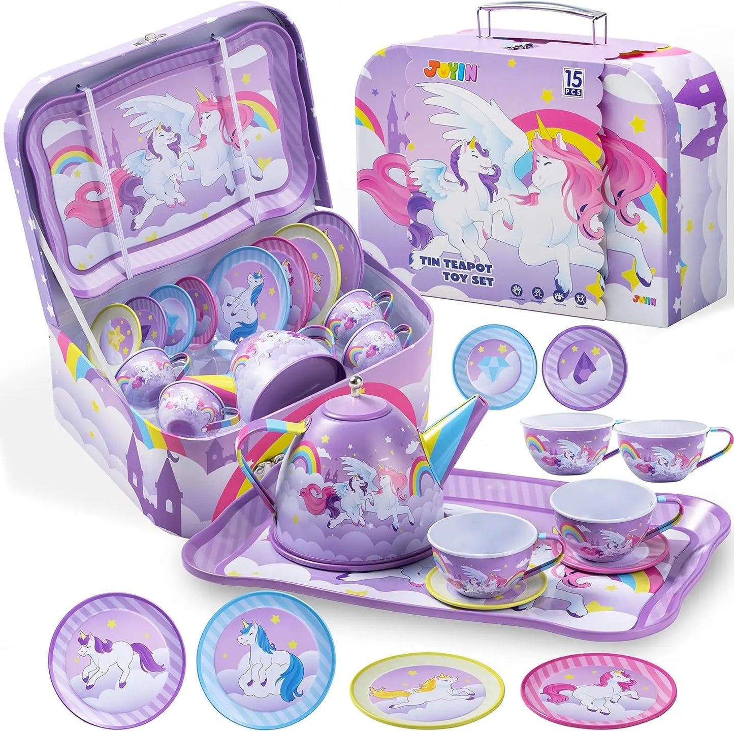 Joyfy Kid Tea Set Mermaid Tea Party Set Princess Pretend Play Tin Teapot Set Kitchen Toy for Girls Toddlers 2 3 4 5 6 Years Old Beauty World Shop